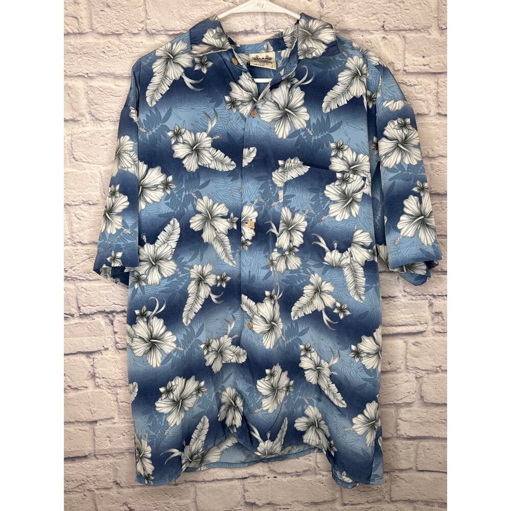 ❤️Vintage Island Tropics Men's Large Blue Floral Tropical Hawaiian Shirt - NWOT!